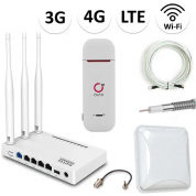 Готовый комплект для усиления мобильного интернета 3G/4G (LTE) NET-REX004/для дачи, загородного дома, квартиры, офиса/модем c WI-FI роутером и антенной MIMO 15 dBi/работает с любым оператором фри 3