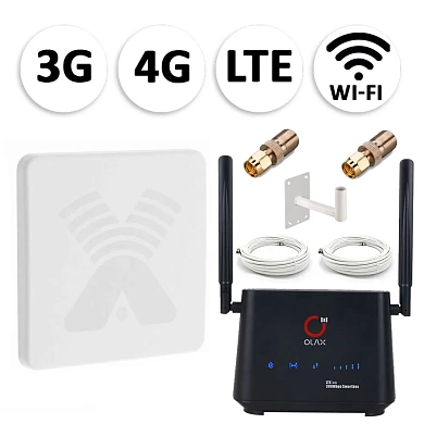 Комплект мобильного 3G/4G (LTE) интернета NET-AXZ020 для дачи и офиса c антенной 20 dBi под любого оператора фри 4