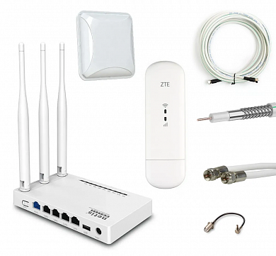 Комплект для усиления мобильного интернета 3G/4G (LTE) NET-REX003/для дачи, загородного дома, квартиры, офиса/модем c WI-FI роутером и антенной 15 dBi/работает с любым оператором фри 4