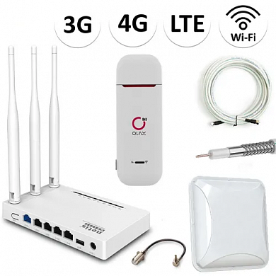 Готовый комплект для усиления мобильного интернета 3G/4G (LTE) NET-REX004/для дачи, загородного дома, квартиры, офиса/модем c WI-FI роутером и антенной MIMO 15 dBi/работает с любым оператором фри 4