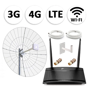 Комплект мобильного 3G/4G (LTE) интернета NET-MRV027 для дачи и офиса c антенной 27 dBi под любого оператора фри 4